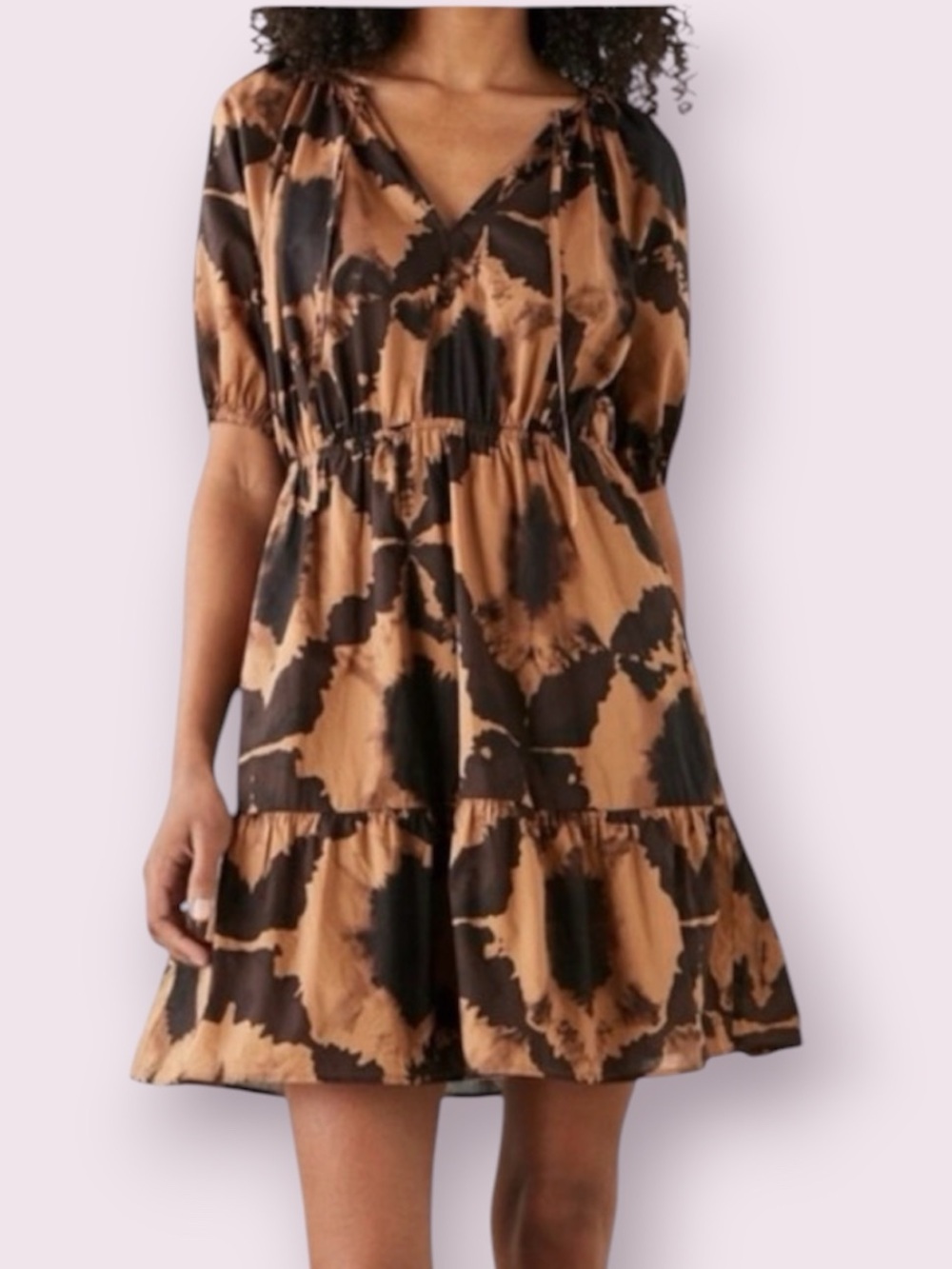 Rails Amabella Dress Tigers Eye Camel & Brown Short Sleeves Size Small